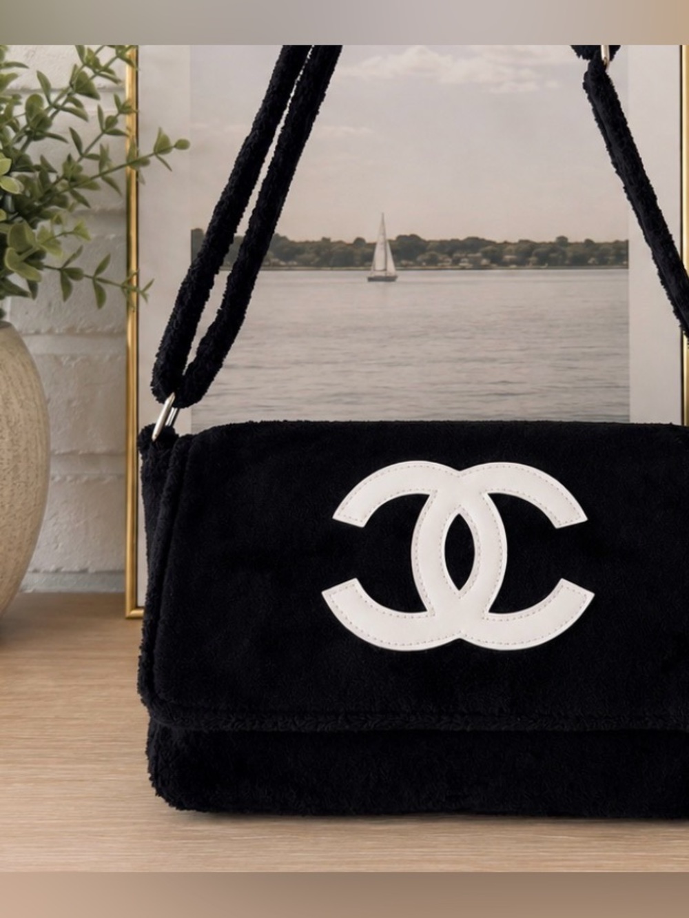 Chanel Precision Black Bag White Logo Adjustable Cros… - Gem